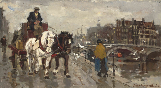 Horse and carriage at the Amsterdam canals by Frans Langeveld