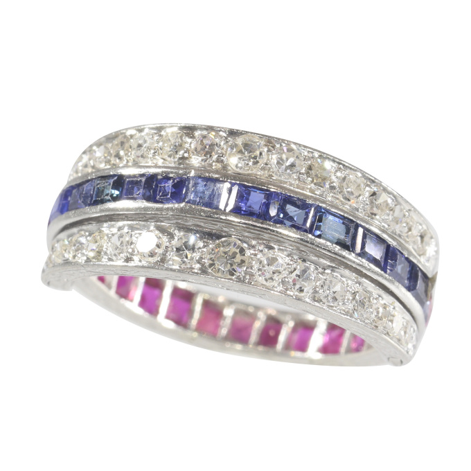 Magnificent eternity band with rubies and sapphires and hinged diamond parts by Artista Desconhecido