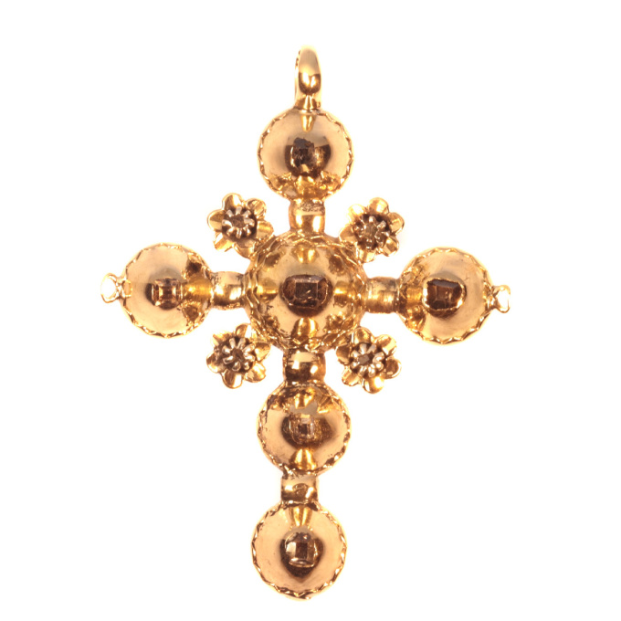 18th Century antique gold cross with table cut rose cut diamonds by Unknown Artist