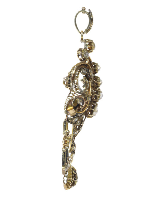 Impressive antique rose cut diamond brooch pendant with black enamel by Artista Sconosciuto