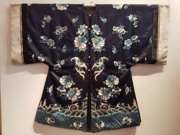 Chinese black silk robe with embroidery. Late Qing dynasty (1644-1912) by Unknown Artist