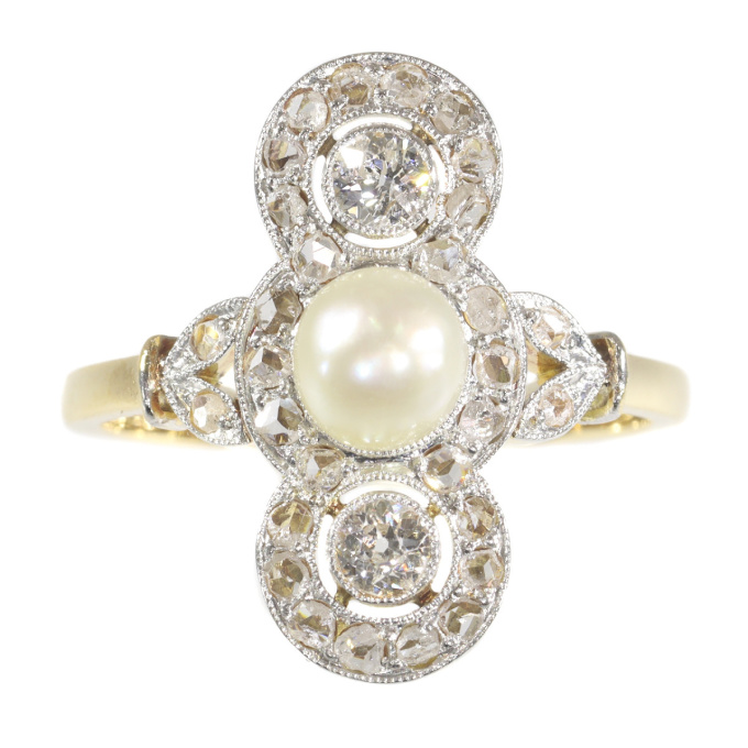 Vintage Belle Epoque pearl and diamond ring by Onbekende Kunstenaar
