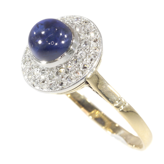 Vintage Art Deco diamond and high domed cabochon sapphire ring by Artiste Inconnu