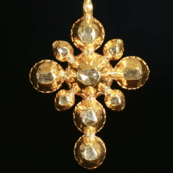 Yellow gold 18th Century Georgian cross with rose cut diamonds by Artista Sconosciuto