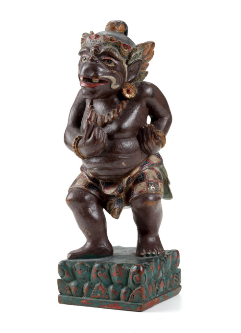 A RARE BALINESE POLYCHROME WOOD STATUE OF TWALEN by Unknown artist