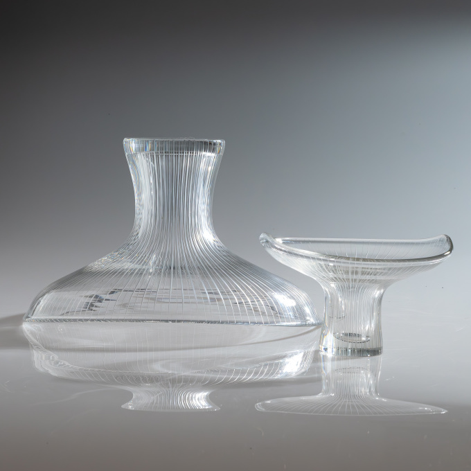 Tapio Wirkkala – Scandinavian Modern, line cut crystal Art-object, model 3523, complete set – Iittala Finland ca 1958 by Tapio Wirkkala