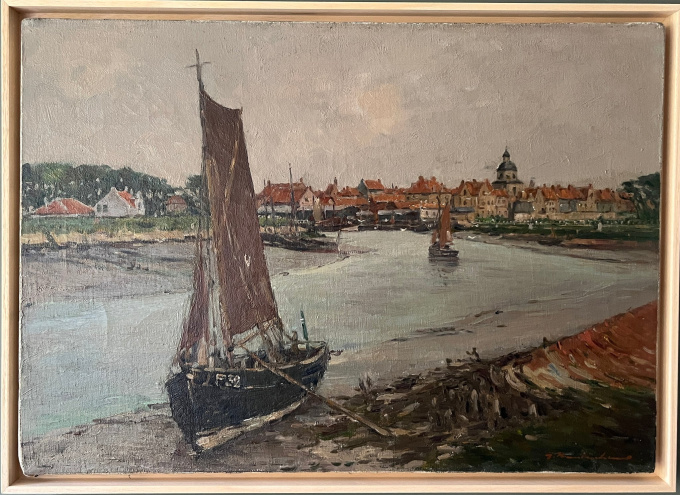 Moored vessel near Nieuwpoort by Georg Hambüchen