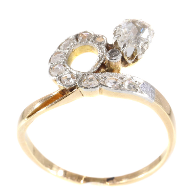 Antique diamond engagement asymmetric with pear shaped rose cut diamond by Unknown Artist