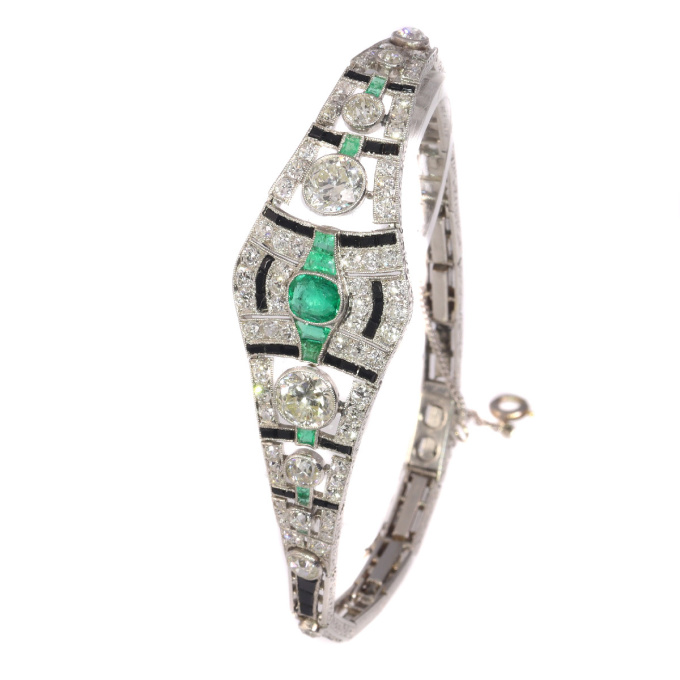 Original vintage Art Deco diamond onyx and emerald bracelet by Unknown Artist