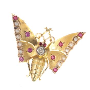 Antique gold Victorian butterfly brooch by Unknown Artist