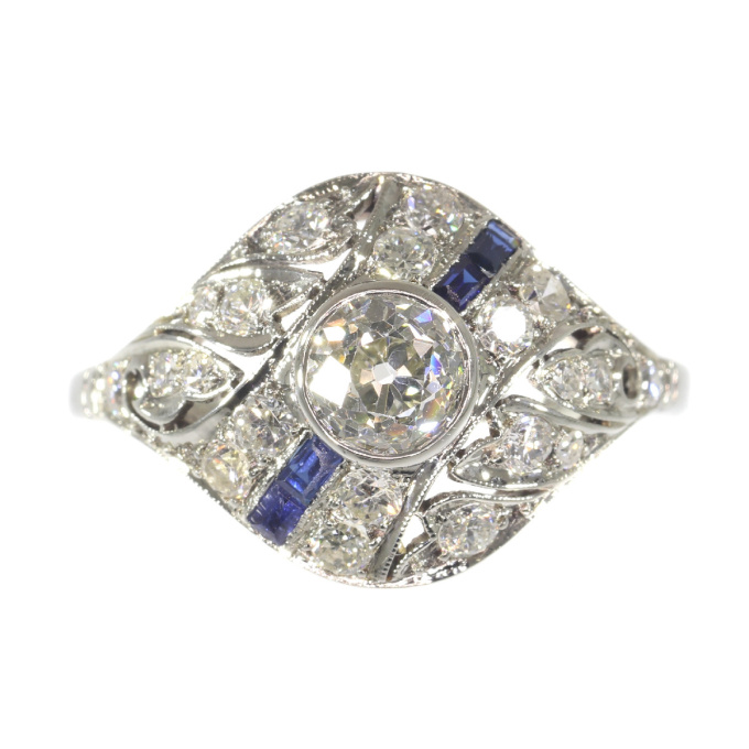 Original Vintage Art Deco ring white gold diamonds and sapphires by Artista Sconosciuto