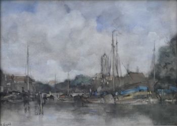 A view of the harbour of  Utrecht by Jacob Maris