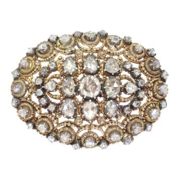 Antique Dutch brooch in unusual design with filigree and rose cut diamonds by Unknown Artist