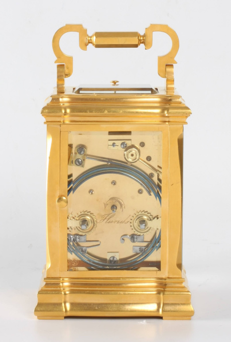 A French gilt carriage clock in unusual case, C. Prost, circa 1890. by C. Prost Vevey