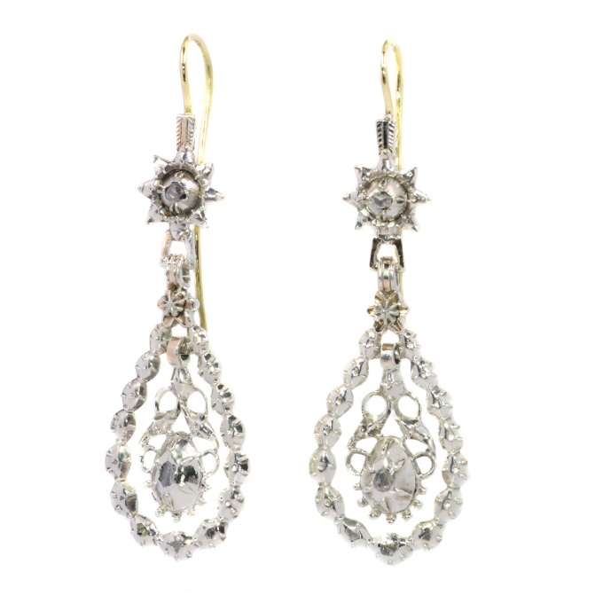Antique Flemish diamond long pendent earrings late Georgian early Victorian period by Artiste Inconnu