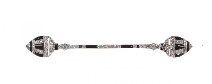 Vintage Arft Deco 10cm long bar brooch strong design with diamonds and onyx by Unknown artist