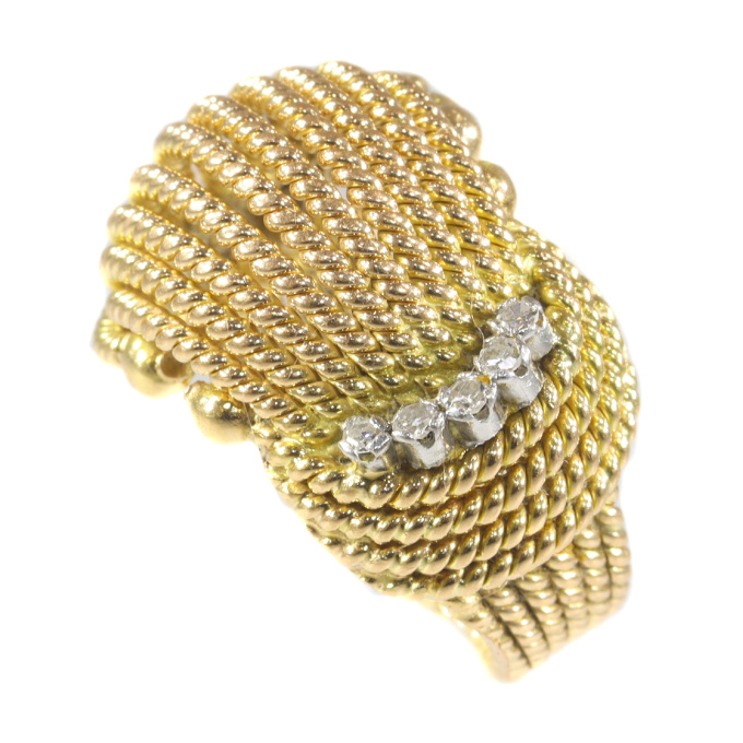Typical 1950's - 1960's vintage 18K pink gold diamond ring by Onbekende Kunstenaar