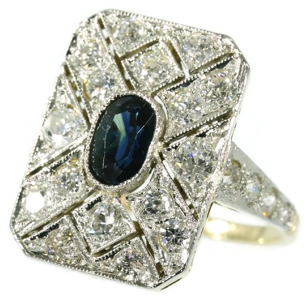 Diamond and sapphire Art Deco engagement ring by Artista Sconosciuto
