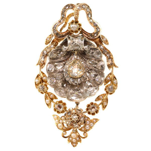 Antique pendant with big shell covered in diamonds can also be worn as brooch by Artista Desconocido