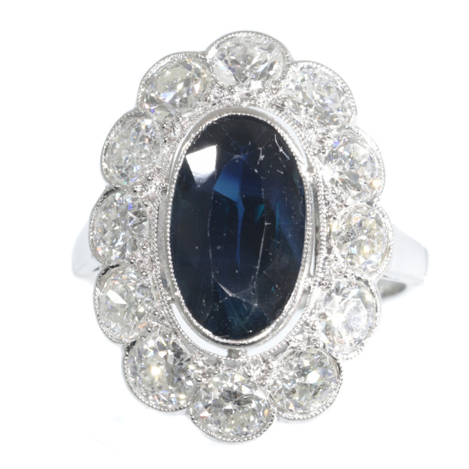 Vintage 1950's platinum diamond and sapphire engagement ring - lady Di style by Unknown artist