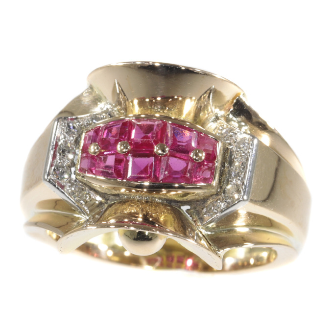 Original Vintage Retro ring with rubies and diamonds by Unknown artist