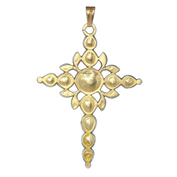 Vintage antique Victorian diamond rose cut cross pendant with large rose cut diamond in its center by Artiste Inconnu