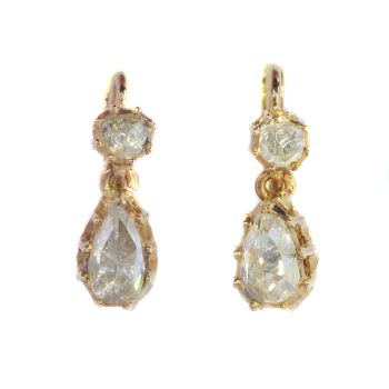 Vintage antique earrings with pear shaped rose cut diamonds by Unknown Artist