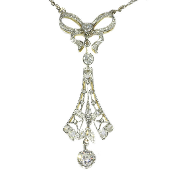 Belle Epoque turn of the century diamond lacey necklace with bow motif by Artiste Inconnu