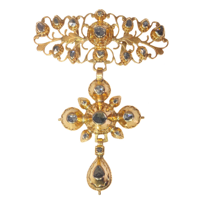 Antique Georgian 18K gold diamond cross pendant by Onbekende Kunstenaar