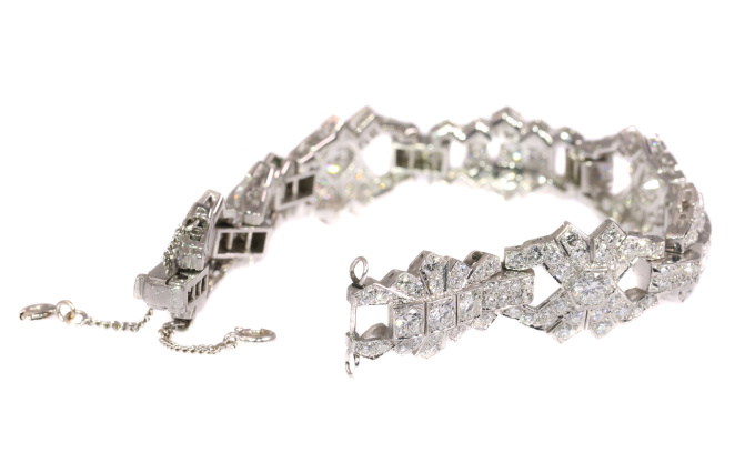 Vintage platinum diamond bracelet Art Deco style made in the Fifties by Unknown Artist