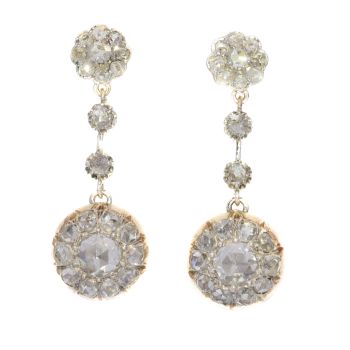 Vintage long pendant diamond earrings with 44 rose cut diamonds by Unknown Artist