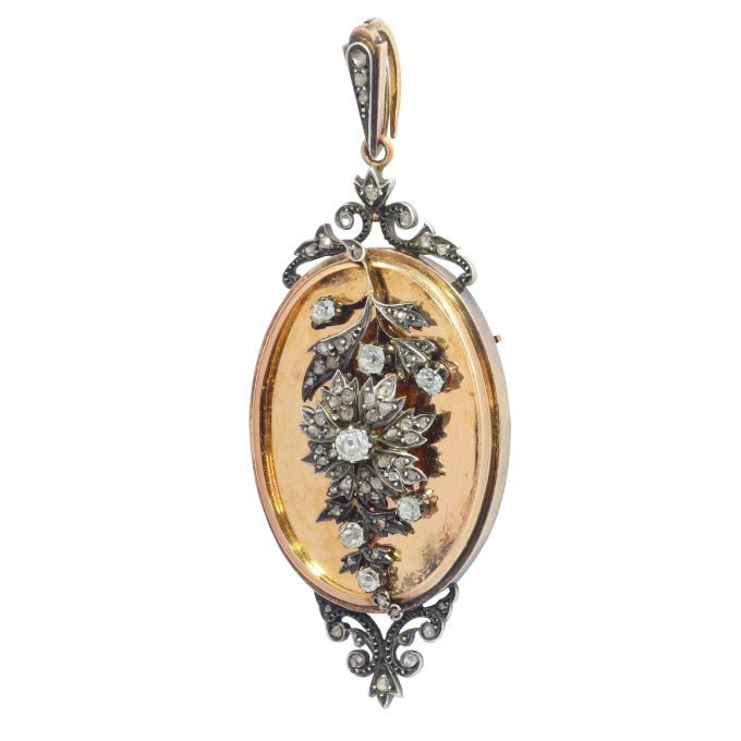 Vintage antique Victorian diamond locket that can be worn as brooch or pendant by Unbekannter Künstler