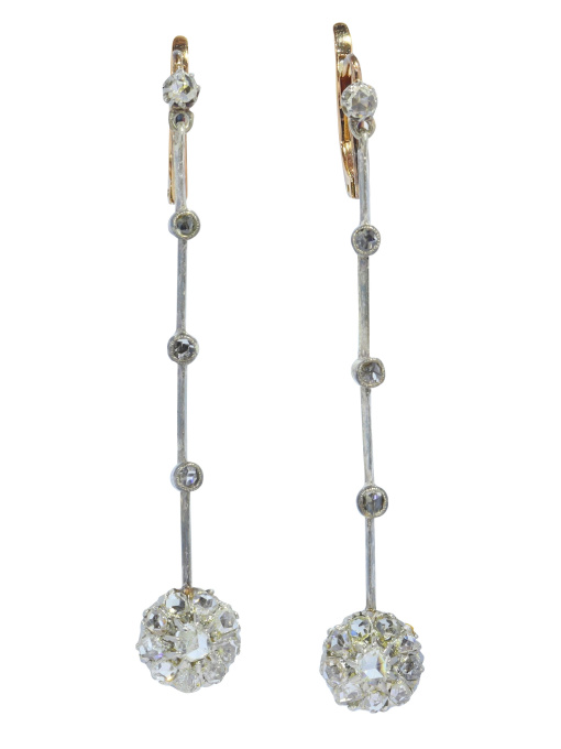 Vintage antique extra long pendent diamond earrings by Onbekende Kunstenaar