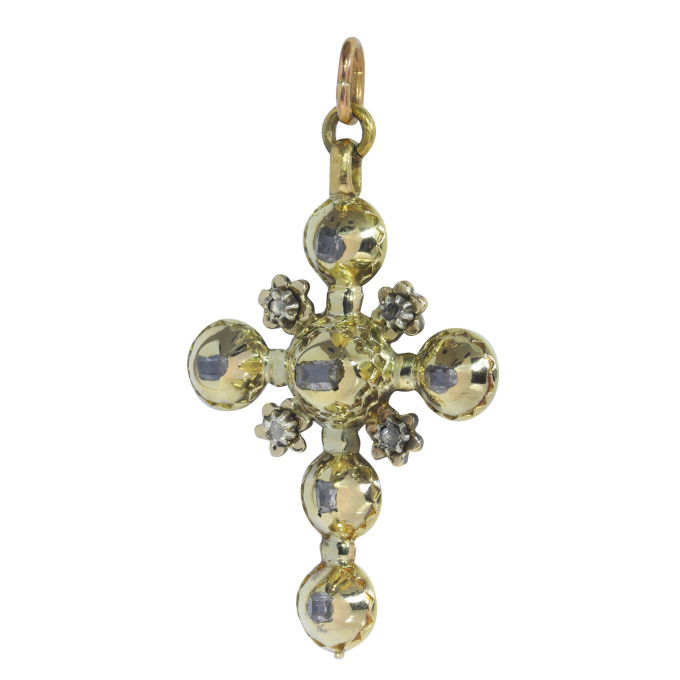 Vintage antique Georgian diamond cross with rare old table cut rose cut diamonds by Artista Desconocido