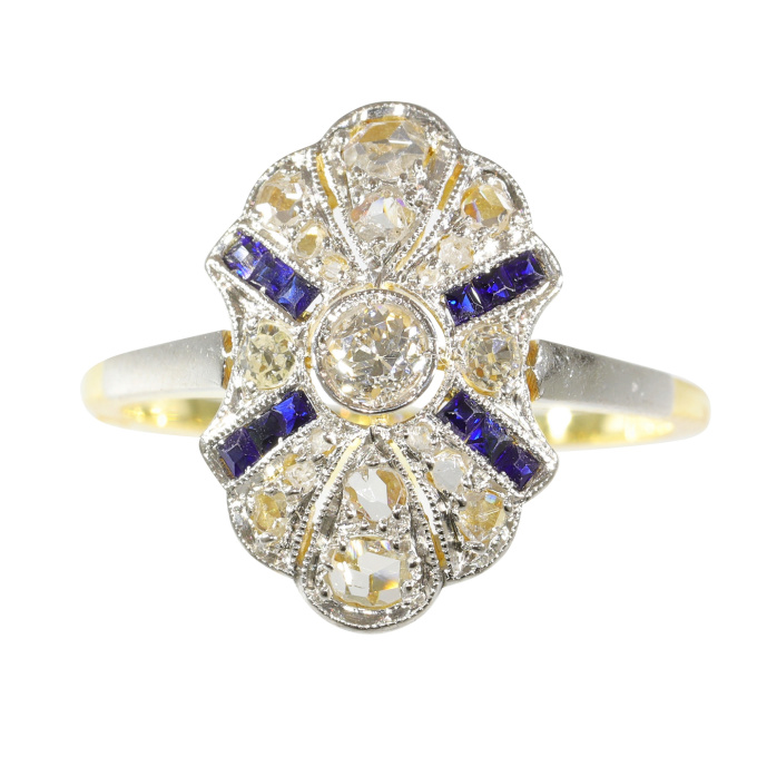 Vintage 1920's Art Deco diamond and sapphire engagement ring by Artista Sconosciuto