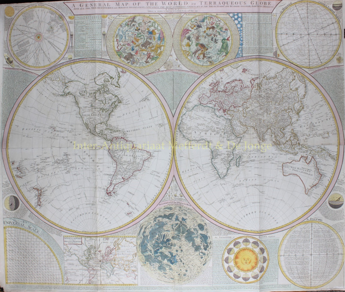 World, rare 18th century wall map by Dunn