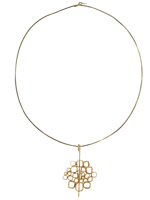 Vintage Sixties Art Jewellery gold pendant on stiff gold wire necklace by Artista Sconosciuto