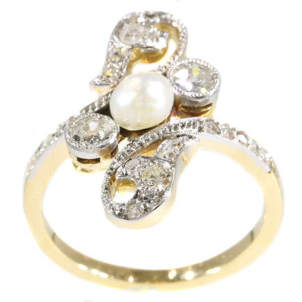 Elegant late Victorian diamond and pearl ring by Unknown artist