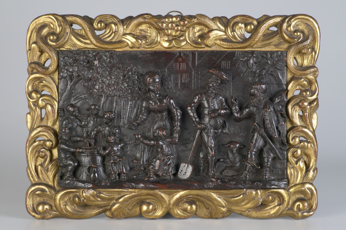 Carved Walnut Panel in Original Giltwood Frame by Onbekende Kunstenaar