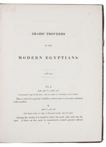 782 Arabic proverbs collected before 1817, with explanatory notes by Johann Ludwig Burckhardt