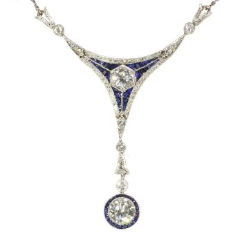 Art Deco Belle Epoque pendant with big brilliants and calibrated sapphires by Unknown Artist