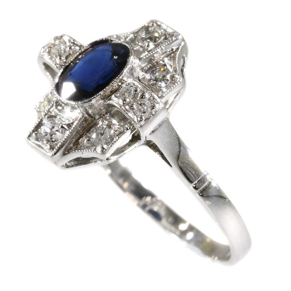 Vintage Art Deco diamond and sapphire engagement ring by Unknown artist