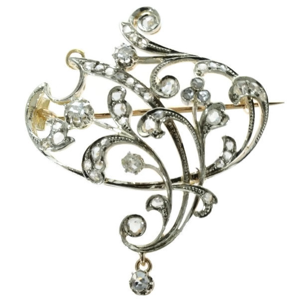 Art Nouveau brooch and pendant in gold with rose cut diamonds by Unbekannter Künstler
