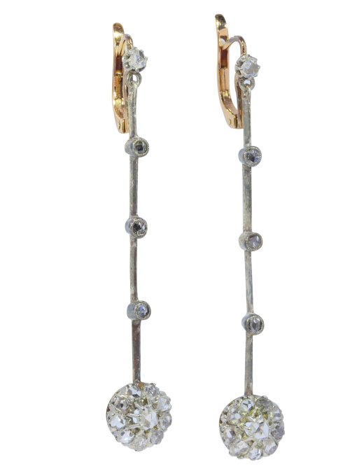 Vintage antique extra long pendent diamond earrings by Artista Sconosciuto