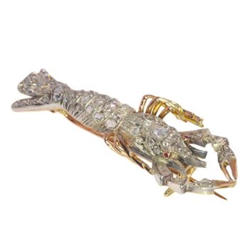 Antique gold and silver crayfish brooch fully embelished with rose cut diamonds by Unknown Artist