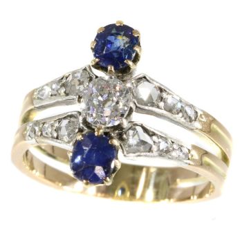 Antique Victorian ring with diamonds and sapphires by Unknown Artist