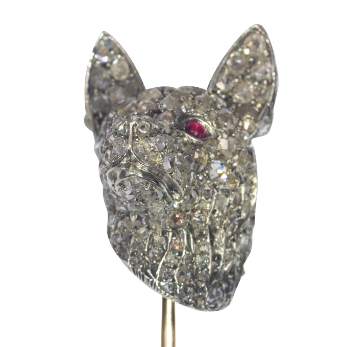 Antique Victorian fully diamond set dogs head stick pin by Unknown artist