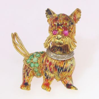 Typical Vintage Fifties 18K gold animal brooch amusing dog by Unknown artist