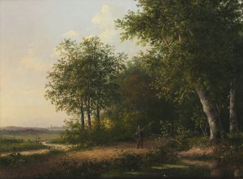 Fisherman in a forest by Andreas Schelfhout