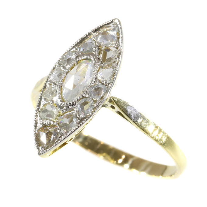 Vintage Art Deco navette or boat shaped ring with rose cut diamonds by Artista Desconhecido
